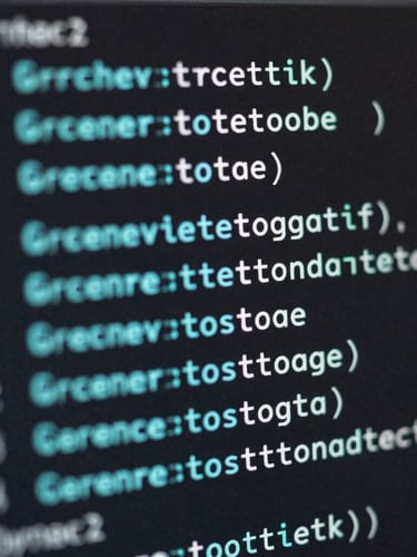 Extreme close-up of clean, syntax-highlighted Go code on a dark terminal screen, sharp cyan reflections, shallow depth of field