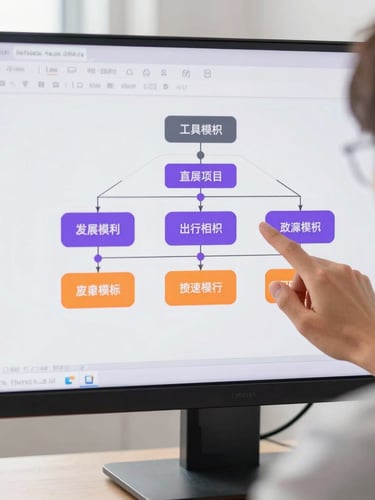 A close-up of a student practicing a presentation in front of a clean monitor displaying a project architecture diagram, bright natural daylight, 35mm lens.