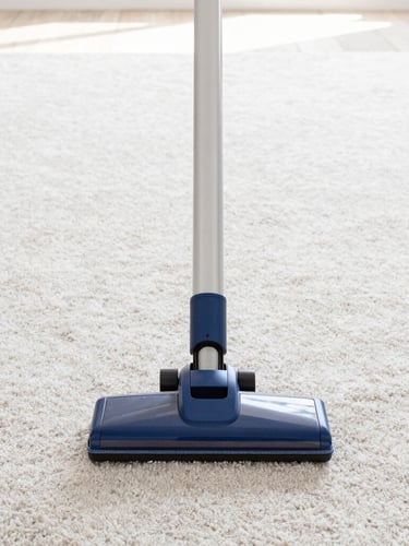 Straight-on medium shot of crisp, sharp vacuum lines in a freshly deep-cleaned wool carpet, bright natural daylight, 35mm
