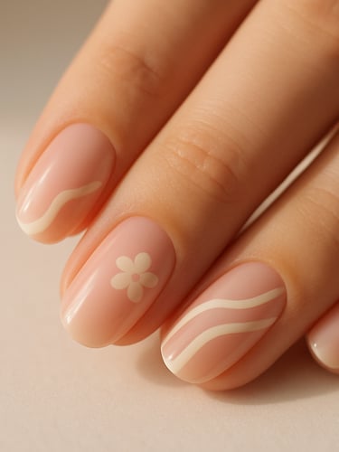 Macro shot of delicate nail art styling, soft pink and cream tones, gentle morning light, minimalist background, 35mm