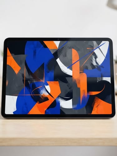 Clean 3D product render of a modern tablet displaying a high-contrast ebook cover with bold typography, bright studio lighting, minimalist workspace background, sharp focus