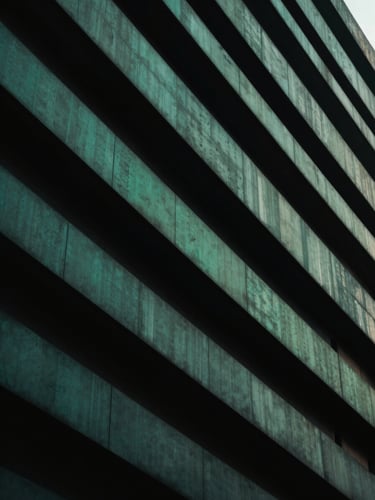 Abstract architectural lines forming a sharp upward angle, moody low-key lighting, deep shadows with emerald highlights, 35mm