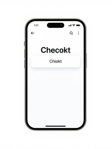 Sleek modern smartphone displaying a clean one-click checkout interface, high-key studio lighting, crisp white background, sharp focus, tech aesthetic.
