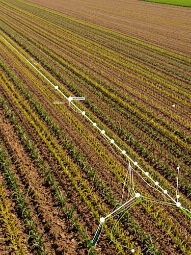 High-contrast image of a digital map overlaying a vast agricultural field, with data points and lines illustrating crop tracking and logistics pathways.