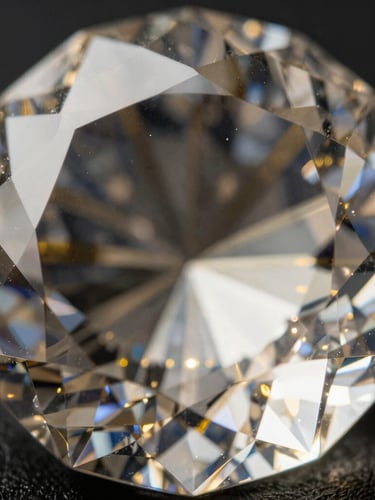 Extreme macro photography of diamond facets reflecting sharp white and champagne light, shallow depth of field, dramatic dark environment, luxury aesthetic, high contrast