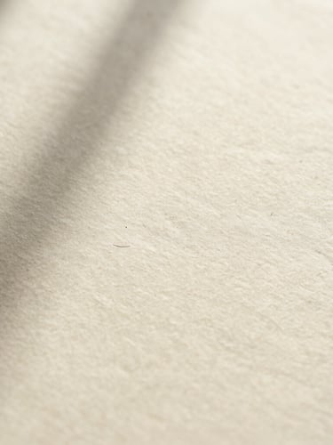 Extreme macro crop of debossed black ink on heavy cream paper stock, casting subtle shadows under soft window light.