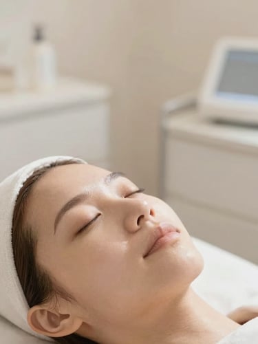 Close-up of clean healthy skin with soft natural daylight, warm neutral tones, elegant minimalist clinic background, shallow depth of field, 35mm