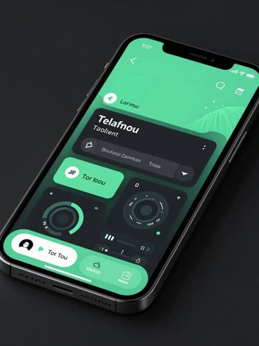 A crisp, high-fidelity mobile application interface mockup on a dark display, vibrant mint green accents, sharp technical layout, low-key studio lighting