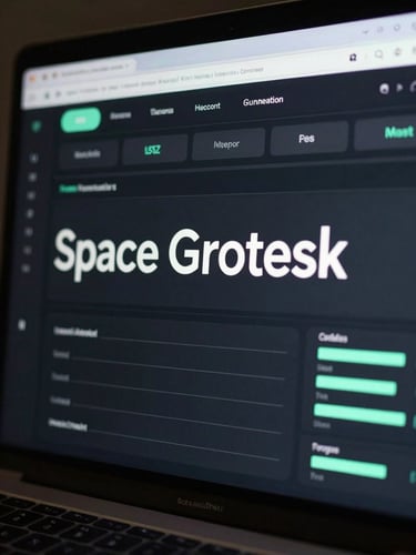 A clean, high-fidelity UI mockup of a financial analytics dashboard on a dark screen, glowing electric-mint accents, dramatic side lighting, Space Grotesk typography visible.