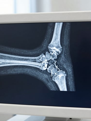 Macro shot of a high-resolution digital bone scan on a sterile monitor, sharp focus on structural alignment, cool slate tones, clinical setting.