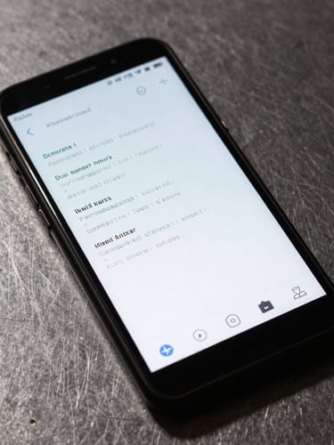 Macro orthographic view of a rugged Android device screen displaying a high-contrast monospaced system launcher UI, sharp directional studio lighting, raw steel background, hard shadows.