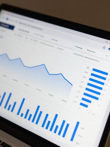 Ultra-close-up screenshot of a modern marketing analytics dashboard, clean white interface, sharp black data lines, electric blue conversion rate indicators, clinical lighting.