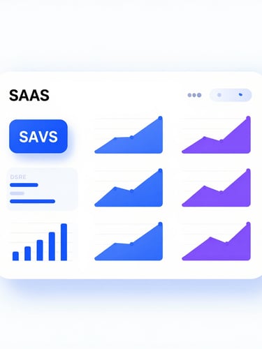 Flat orthographic view of a clean SaaS leaderboard dashboard, showcasing vibrant blue and purple glowing metric charts under crisp simulated studio light, soft drop shadows on UI elements, white background.