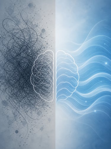 Abstract brain showing chaotic scribbles vs smooth waves representing nervous system regulation