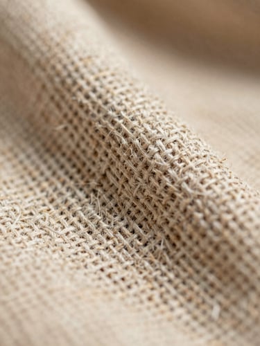 Extreme macro close-up of heavy cotton canvas weave, showing precise thread structure, neutral sand tone, high-contrast morning light.