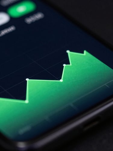 Extreme close-up of a premium Android flagship phone screen showing a dark fluid UI with electric green graphs, low-key studio lighting with neon glow, macro lens