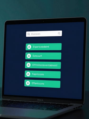 Mockup digital de um e-book ou aplicativo com interface de chat de IA, mostrando comandos financeiros estruturados, em um ambiente de home office minimalista, com luz ambiente fria e toques de teal, 35mm.