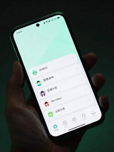 Sleek portrait tech photography of a physical Android mobile device held in hand, screen glowing with a crisp mint user interface, low-key studio lighting with deep emerald edge-glows, sharp focus, 35mm lens