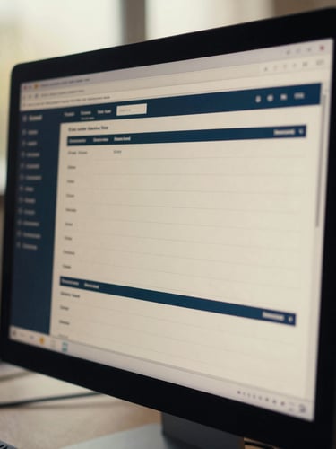 Close-up of a clean analytical dashboard on a high-resolution monitor, soft natural window light reflecting off the glass, muted navy and sand tones, sharp focus, 35mm film