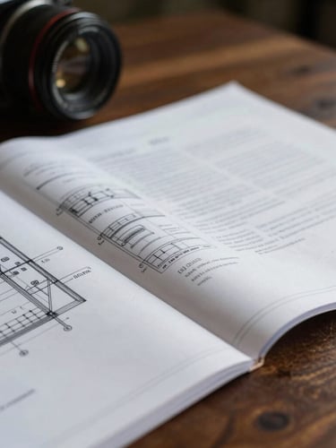 Extreme close-up of redacted institutional documents and architectural blueprints on a dark walnut table, low-key lighting, deep shadows.