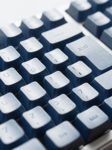 Macro shot of a high-end metal mechanical keyboard and designer desk accessory in cool diffused morning light, sharp focus, minimalist editorial style