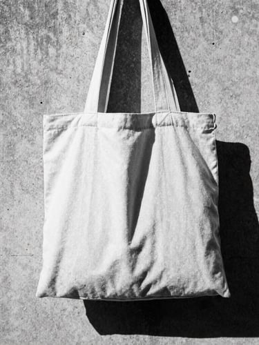 Low-angle gritty film photography of a heavy-duty canvas tote bag slung over a shoulder against a raw concrete wall, harsh direct sunlight, deep shadows