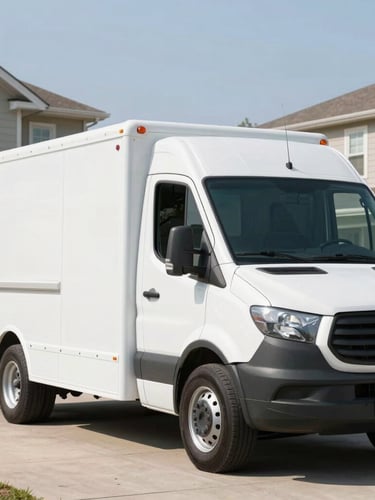 Clean branded service truck parked in a residential Lapel driveway, bright natural daylight, clean industrial tones, sharp focus, 35mm lens