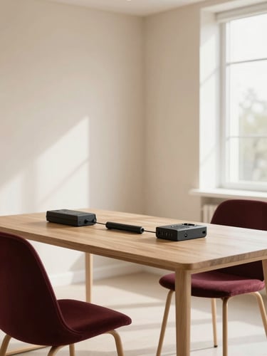 A clean, modern academy interior with soft beige walls, natural diffused daylight, a minimalist wooden table with professional training tools, 35mm editorial style