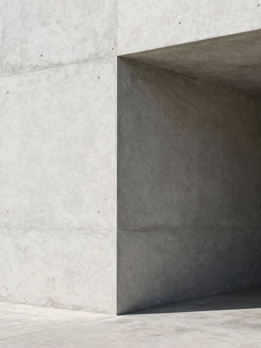 A minimalist concrete architectural corner with a dramatic, sharp shadow cast by brilliant sunlight, clean lines, empty space.