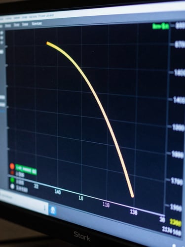 Stark high-contrast telemetry screen displaying orbital trajectory calculations, cool-toned blue backlighting, macro focus on technical coordinates, obsidian background.