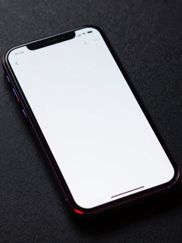 A high-contrast close-up mockup of a mobile WordPress interface on a dark smartphone screen, glowing with red and blue gel rim-lighting against a dark textured background