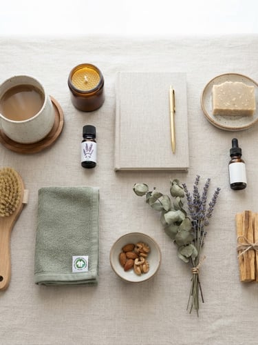 Clean product flat lay, organized home goods, bright natural light, crisp focus, neutral background, 50mm
