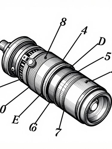 Extreme close-up of a technical patent schematic with clean orthographic line-work, crisp cross-hatching, and numbered leader lines pointing to mechanical components, flat clinical rendering, high-contrast black lines on a clean white background.