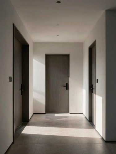 Macro shot of a highly organized architectural home entryway, sharp shadows, cool morning light, minimalist design, premium materials.