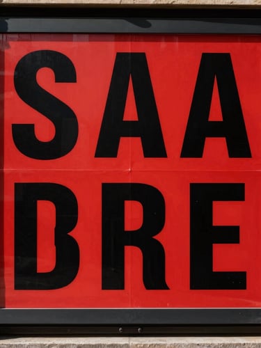 High-contrast photograph of a bold advertising campaign billboard in a Navarrese urban setting, harsh daylight, deep shadows, featuring a minimalist design with strong typography, red and black tones, 35mm
