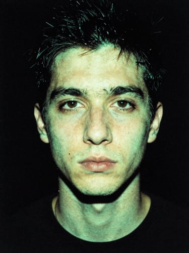 Xeroxed band portrait, distorted facial features, heavy analog photocopy grain, portrait aspect.