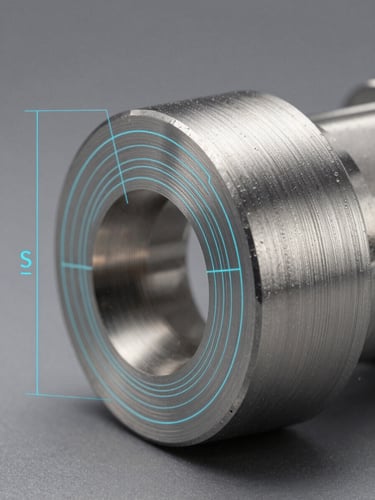 Macro studio shot of a high-precision machined titanium component with subtle CNC tool marks, overlaid with clean cyan CAD vector wireframe lines showing dimensional tolerances.