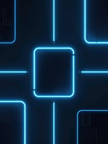 Abstract data visualizations with cool moody studio lighting and sharp electric blue neon glows, high-contrast technical editorial, 35mm