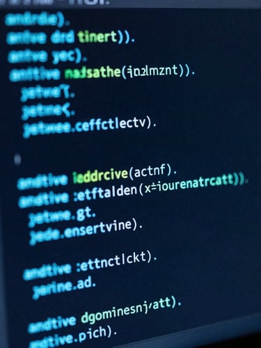 Close-up of clean native Android code on a dark monitor, glowing cyan and electric blue syntax highlighting, high contrast, shallow depth of field, 35mm tech-minimalist photography