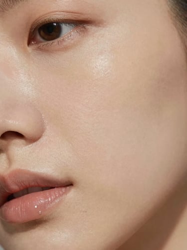 Warm editorial photography, extreme close-up of healthy glowing skin texture under soft diffused daylight, shallow depth of field, 35mm