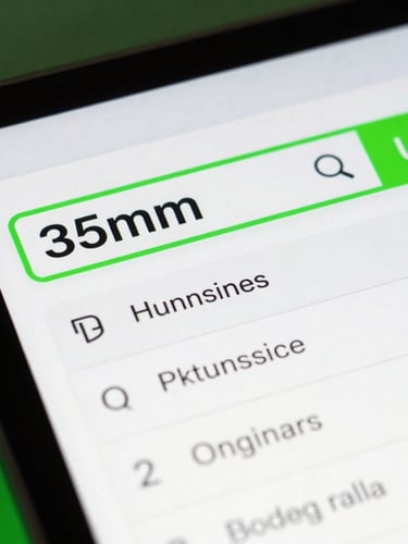 Macro close-up of a search engine results page showing a UK business in the absolute top position, sharp focus, electric green neon accents, crisp studio lighting, 35mm