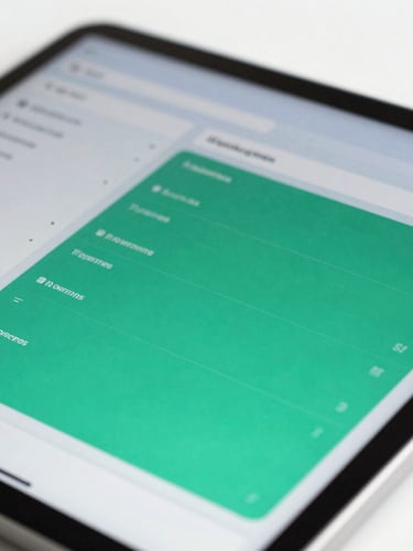 Crisp macro shot of a clean digital investment dashboard on a modern tablet, bright natural daylight, cool blue and emerald green interface highlights, 35mm