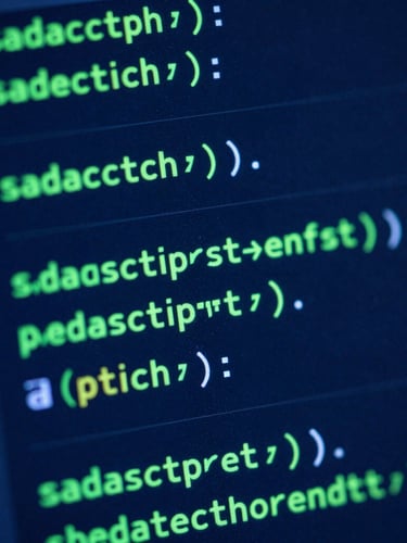 Macro close-up of a code editor showing highly optimized JavaScript components, illuminated by a deep blue screen glow with sharp neon green syntax highlighting, 35mm.