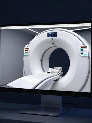 A 3D CBCT diagnostic scan displayed on a high-resolution monitor inside a modern, dimly lit Malaysian dental clinic, sharp focus