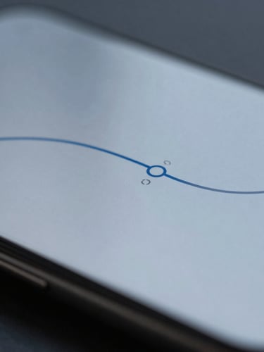 Macro close-up of a high-fidelity Android UI displaying a fluid tactile animation curve, cool diffused northern daylight, sharp glass reflection.