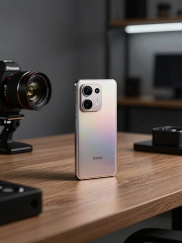 A developer working in a low-light, highly curated architectural studio environment, soft metallic reflections from a high-end Android test device on the desk