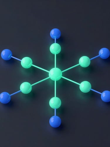 Abstract 3D representation of connected enterprise networks, glowing mint green and electric blue nodes, clean tech aesthetic, dark slate background, ultra-detailed