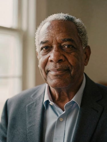 Authentic portrait of Richard Brown Jr., a veteran and healthcare leader, in soft morning light, warm editorial photography style, shallow depth of field.