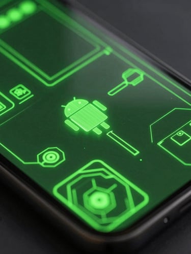 Extreme close-up of a modern Android screen displaying high-refresh-rate neon green gameplay wireframes, deep shadows, dramatic cybernetic glow, Dutch angle