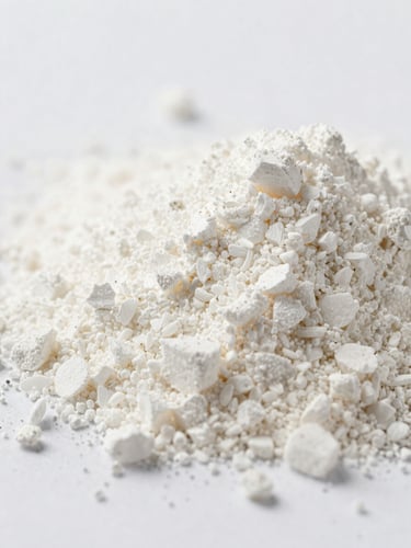 Macro close-up of raw white crystalline micronutrient powder texture, bright clinical lighting, high clarity.